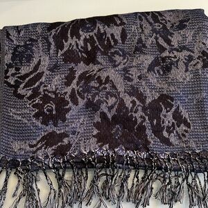 Blue and black Floral Patterned Scarf